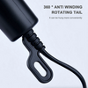 Image of Black anti-winding rotating tail design on a light gray background