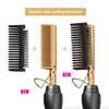 Image of Two hairbrushes with black bristle heads and gold handles on a white background, labeled for double anti-scalp protection.