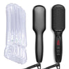 Image of Black hair straightening brush with digital display and packaging on a white background