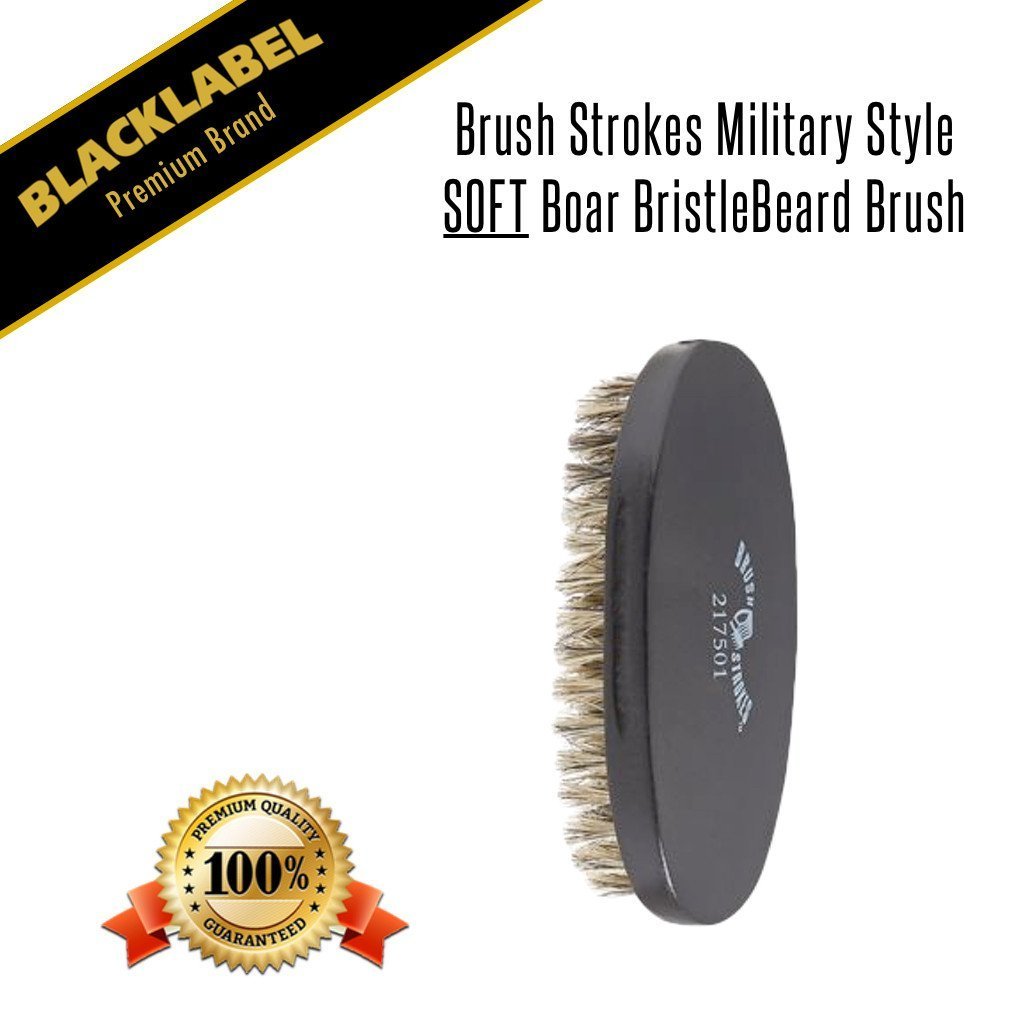 Brush Strokes Military Style Soft Boar Bristle Beard Brush - Blacklabel Beard Company